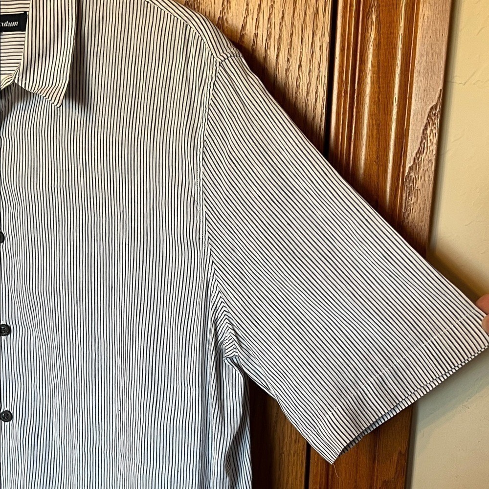 AQUASCUTUM Linen Cotton Button Down Shirt Mens Large Blue White Micro Stripes - Picture 7 of 16